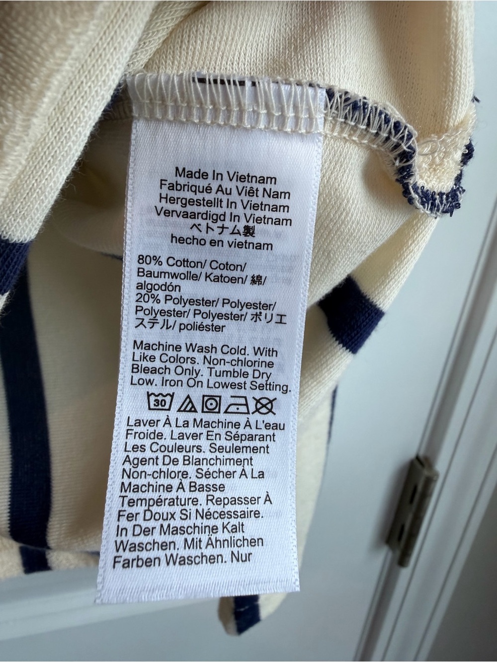 J. Crew Crewcuts Kids Hooded Pullover Towel Terry Cream Blue Stripes NWT Size XL - Picture 6 of 7